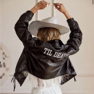 12th Tribe Black Leather Jacket with White Text